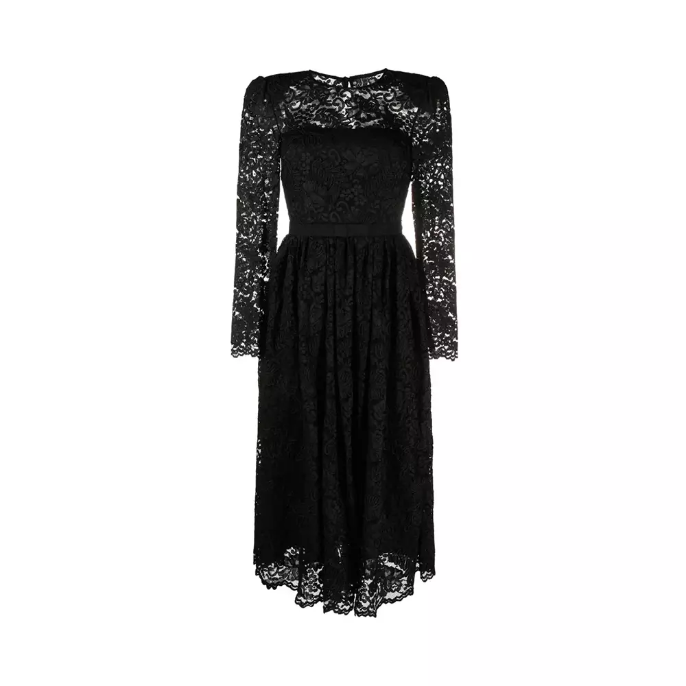 [4.4PRIL KEJUTAN HARGA] Cord Lace Long Sleeve Midi Dress Black