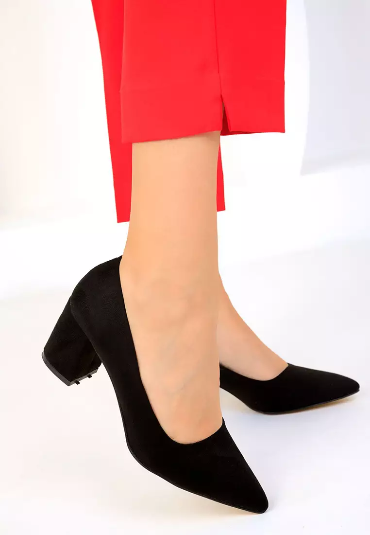 Black Suede Women's Classic Heeled Shoes 18511