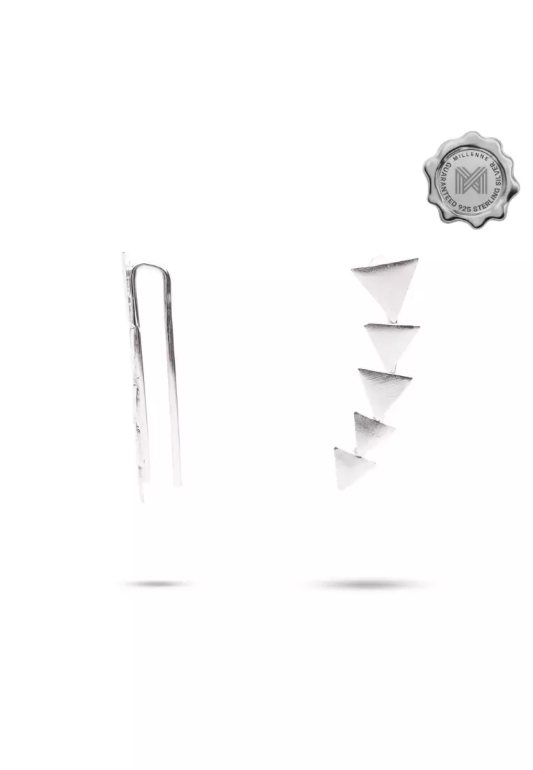 Millennia 2000 Triangle Silver Ear Pins with 925 Sterling Silver