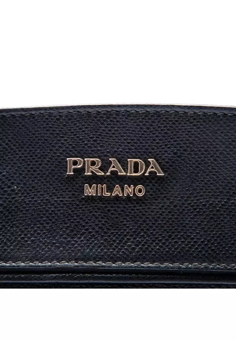 Pre-Loved Prada Bicolor Saffiano Cuir Trimmed Canvas Satchel