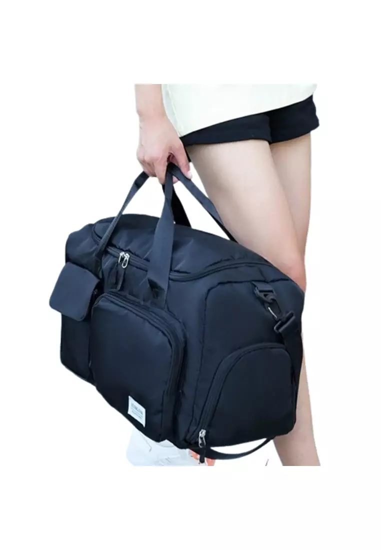 Tas Travel Jinjing Duffel Bag Gym Sport Shoe Compartment - Black