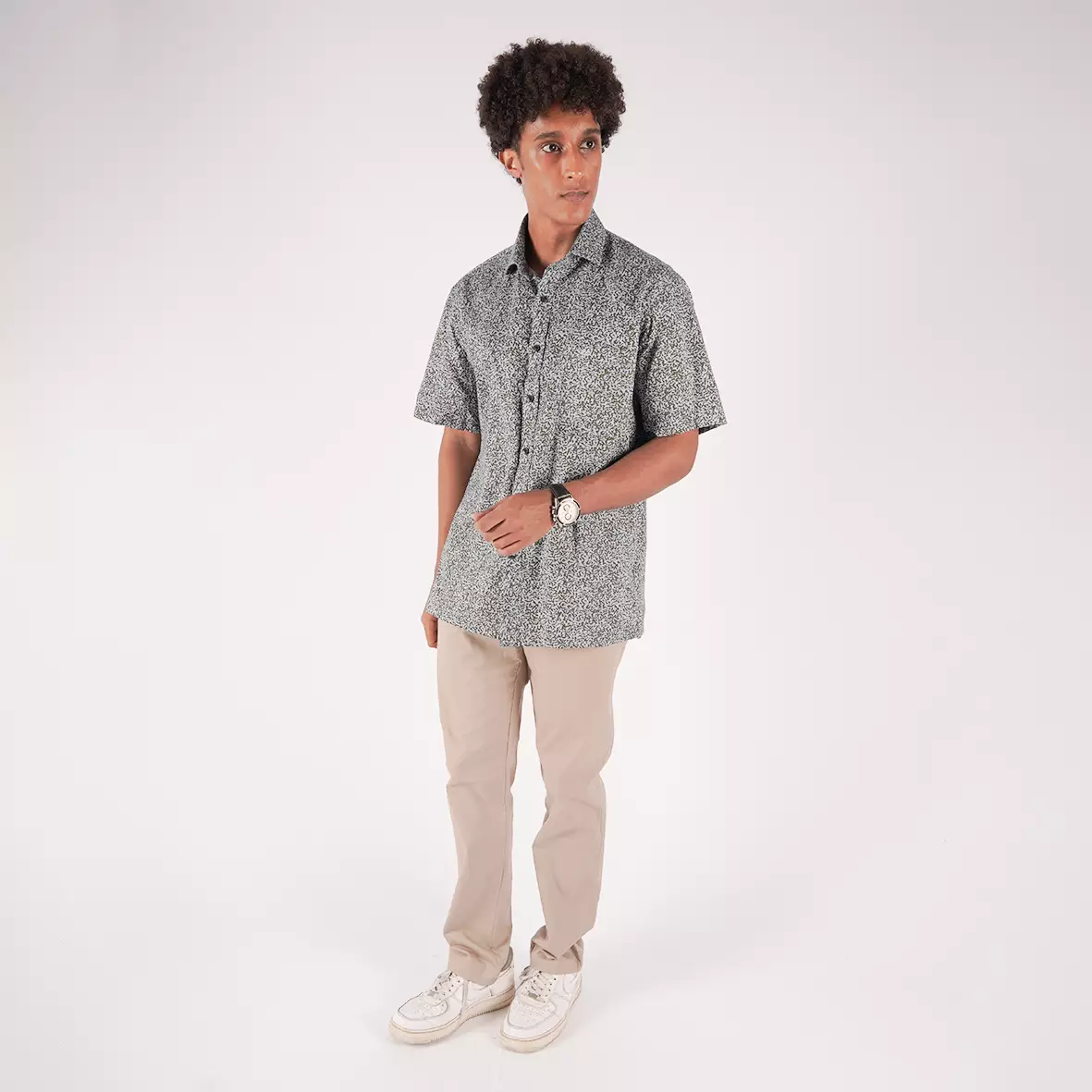 Kemeja Lengan Pendek Ethan White Print Olabri Grey