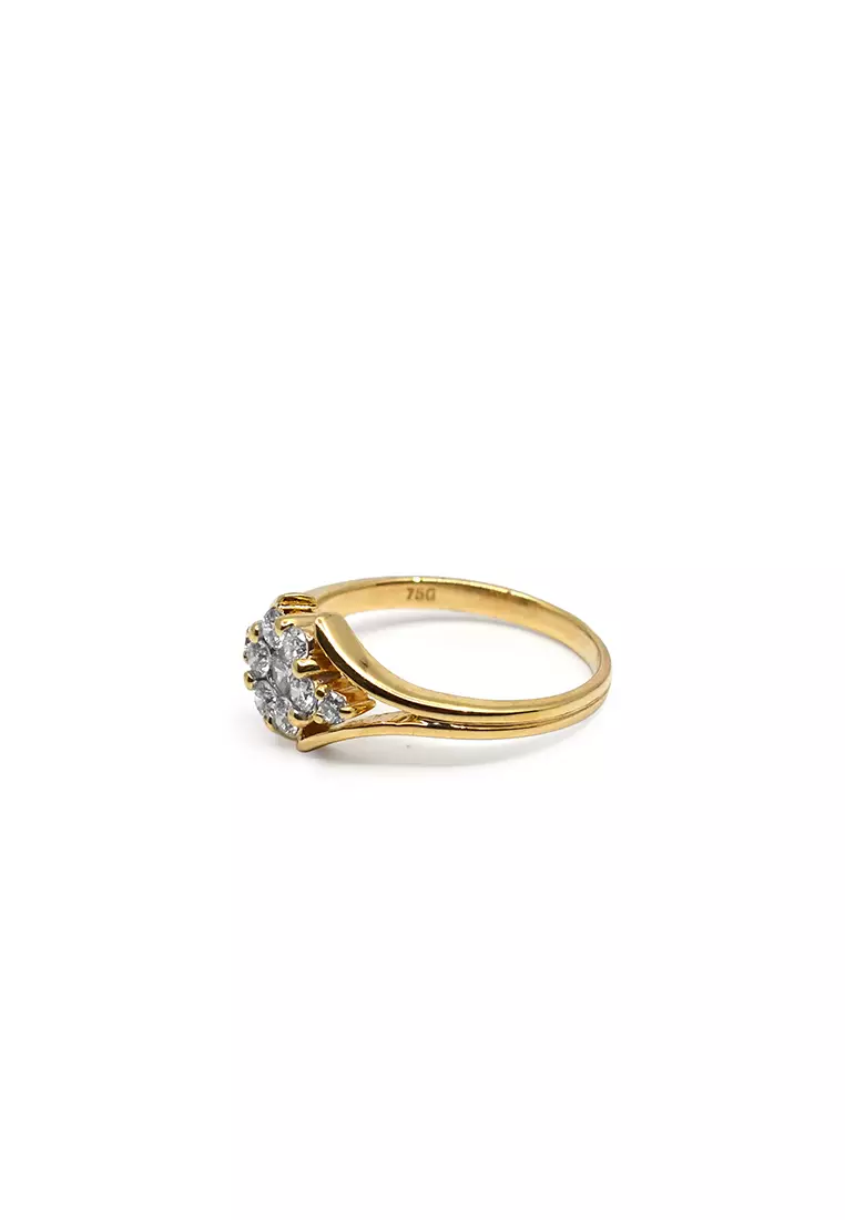 18K Italian Made Yellow Gold Lady Ring with Diamonds