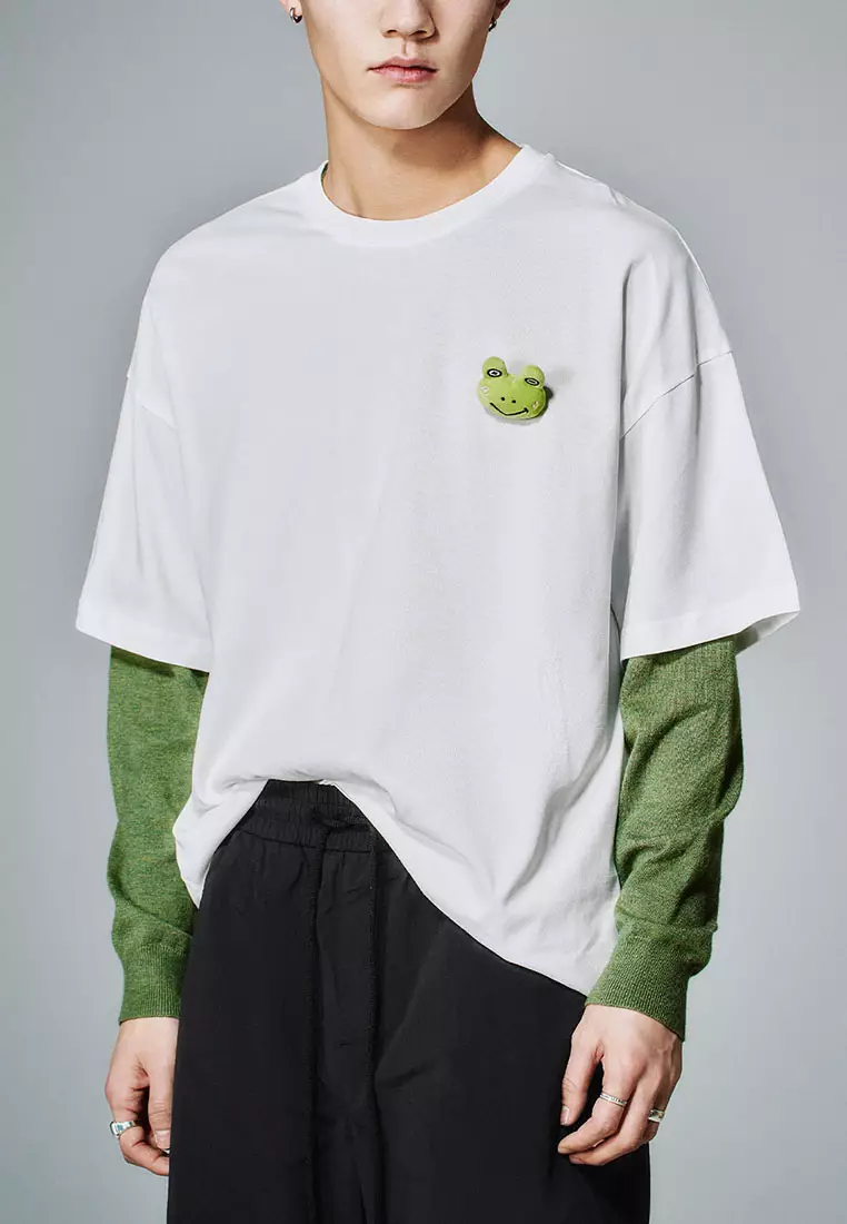 UR春季新款男装撞色立体卡通章仔宽松短袖T恤UMY450002
