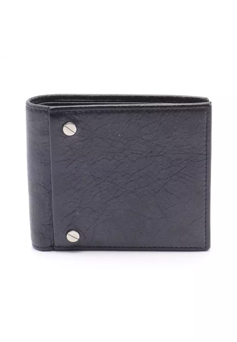 Pre-loved BALENCIAGA square coin wallet Bi-fold wallet leather black