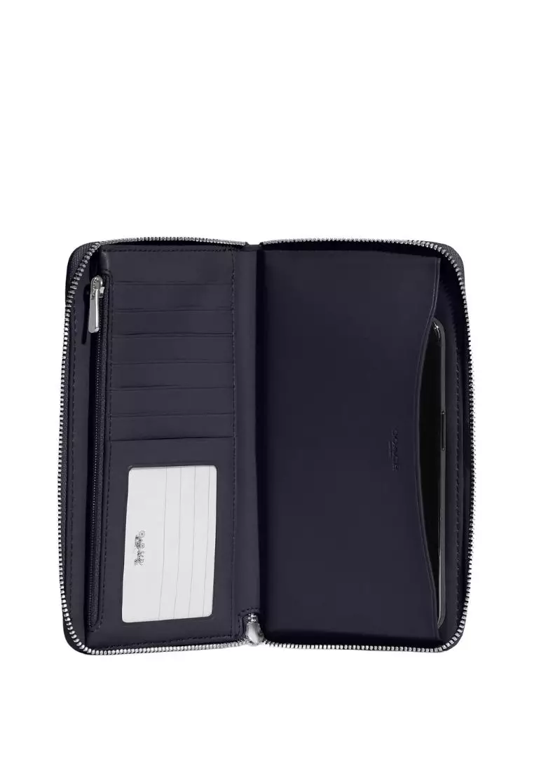Dempsey Large Phone Wallet In Signature Jacquard With Stripe And Coach Patch Midnight Navy