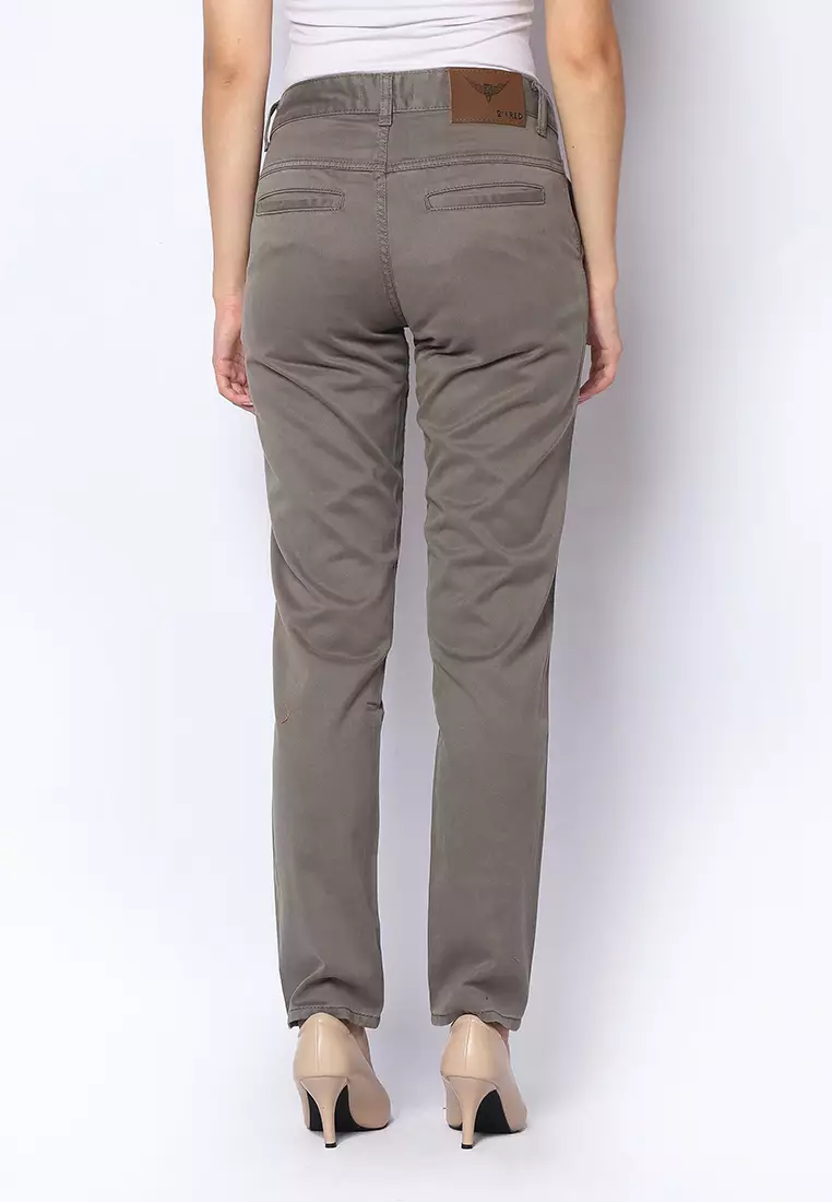 Twill Celana Panjang Wanita Slim Fit Cheerful Abu Muda 222503