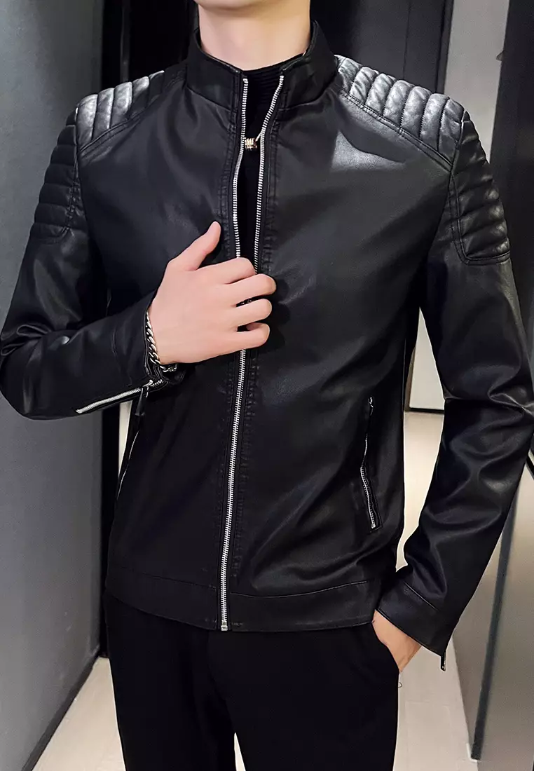 男士仿皮電單車皮褸 MJ801