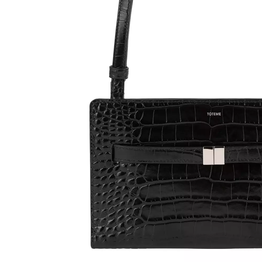 Belted Croco-Embossed Crossbody Black