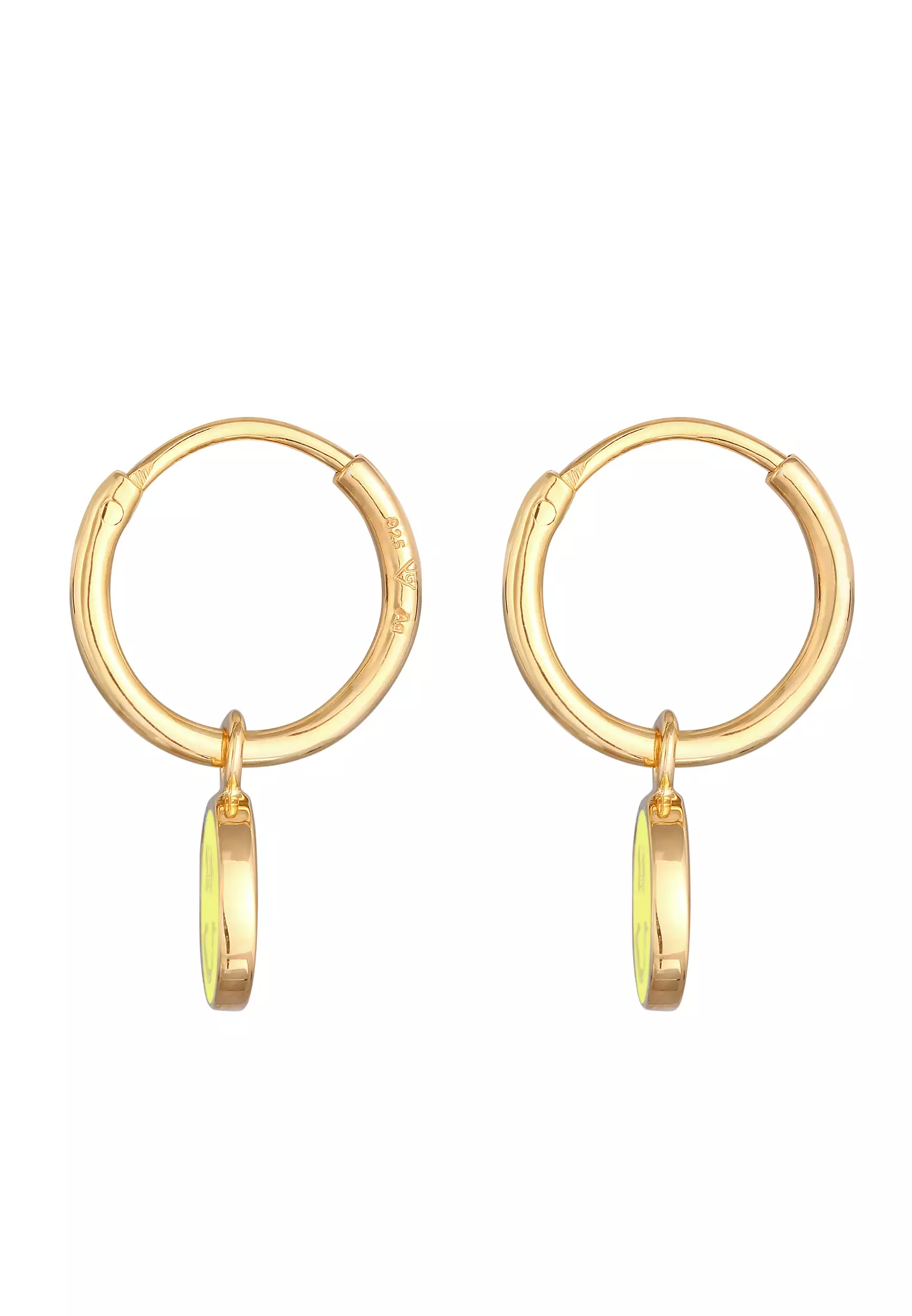 Earrings Platelet Smiley Yellow Enamel Gold Plated