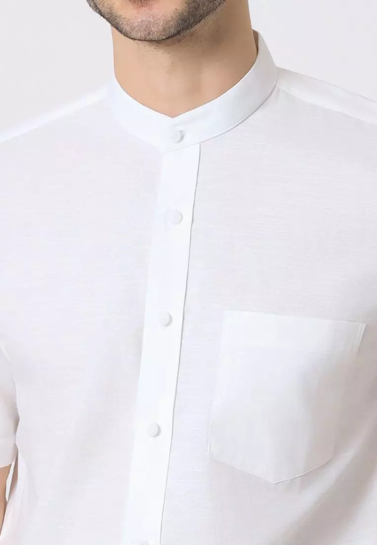 Cotton Well Zayn Shirt Broken White | Kemeja Koko Oxford Slub Lengan Pendek Putih