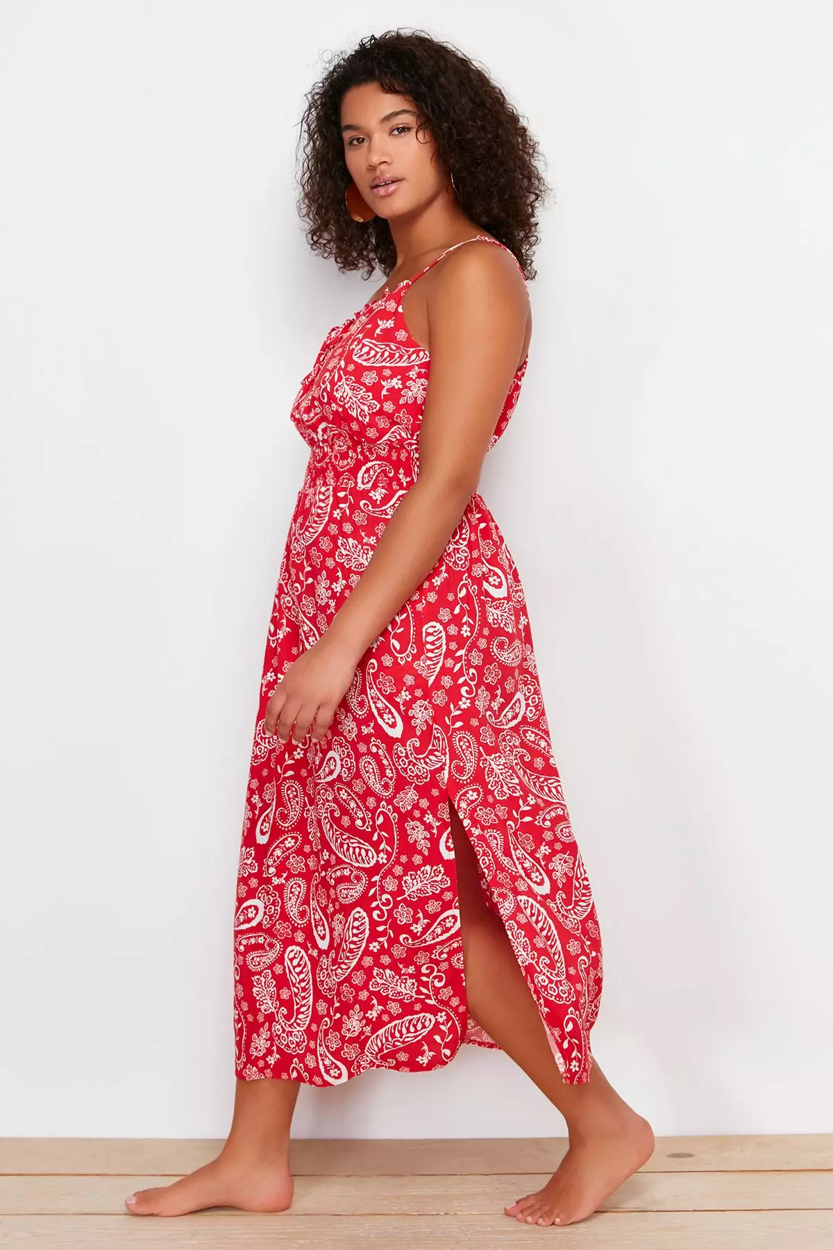 Plus Size Printed Elastic Waist Beach Dress