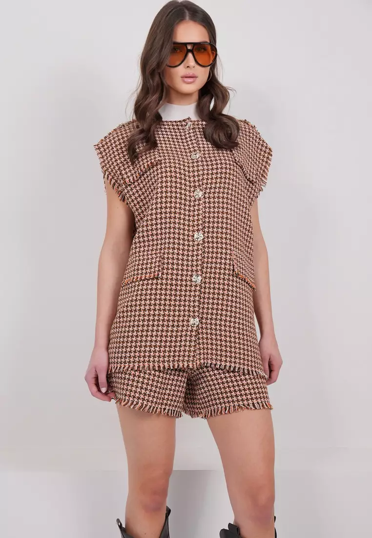 Sleeveless Tweed Jacket And Skort Set