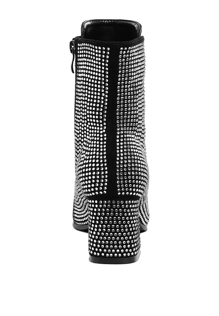 Sepatu Bot Pergelangan Kaki Berhias Berlian Imitasi Warna Hitam