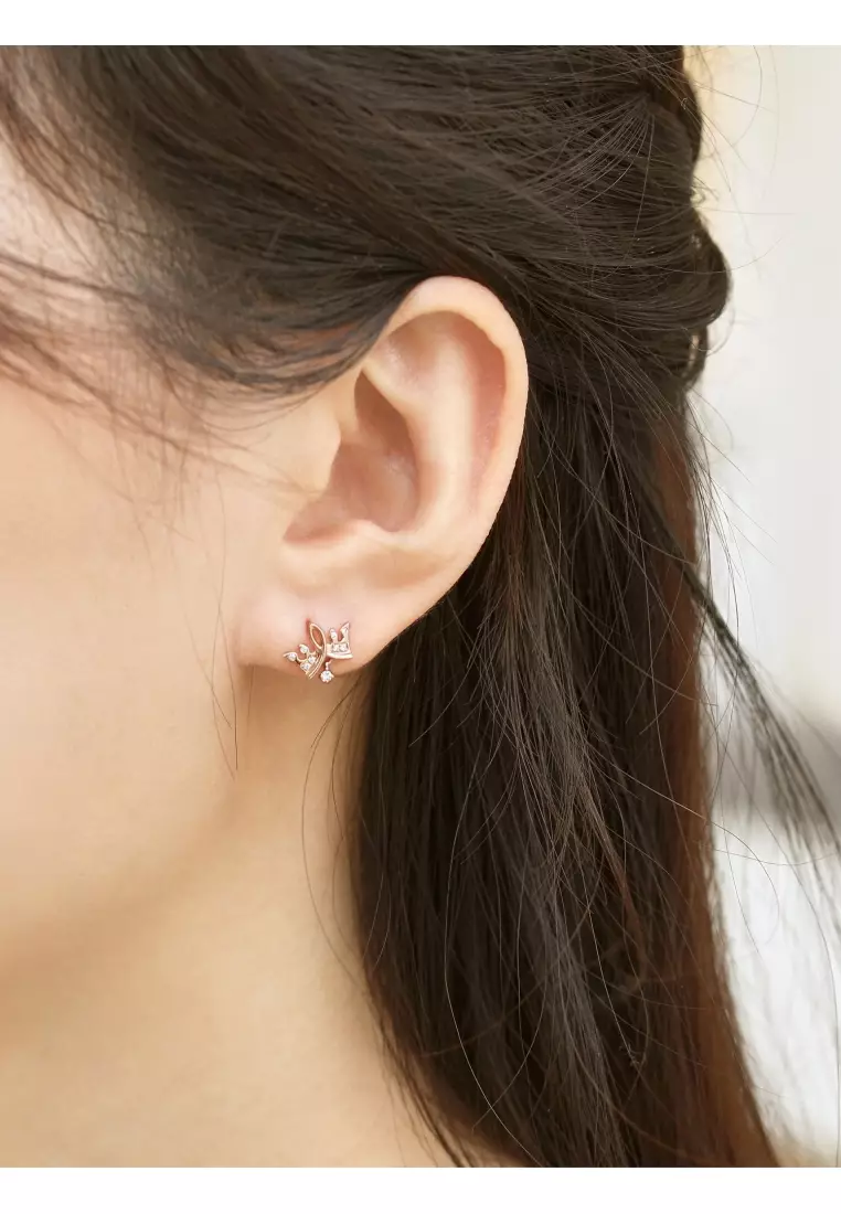 Delicate Gold 18K Rose Solid Gold Crown Single Stud Earring for Women 93320E