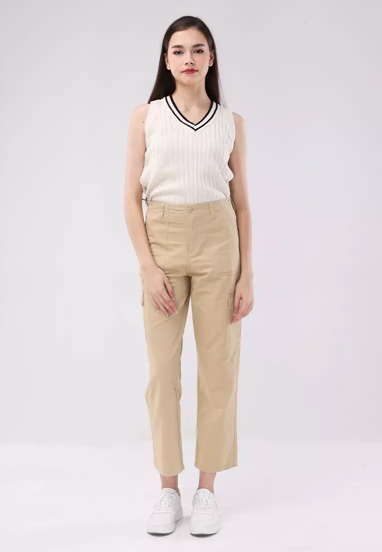 Colored Cargo Straight Cut Pants Ladies