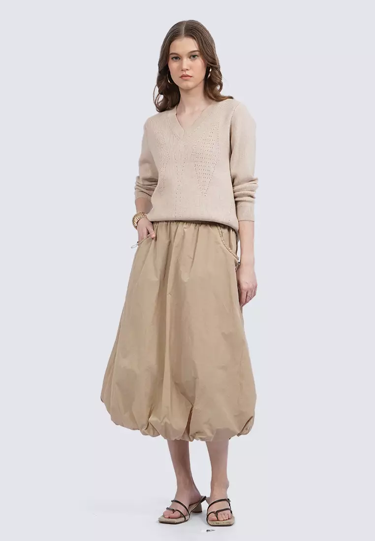 Parachute Balloon Midi Skirt KHAKI