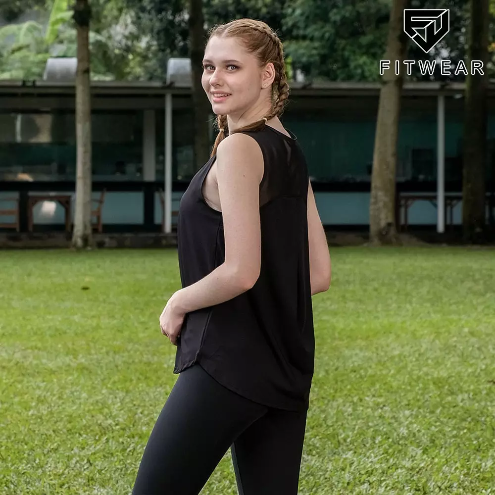 Fitwear Muscle Tee Dryfit Oversize Olahraga Wanita YOLANDA BACK MESH  - BLACK