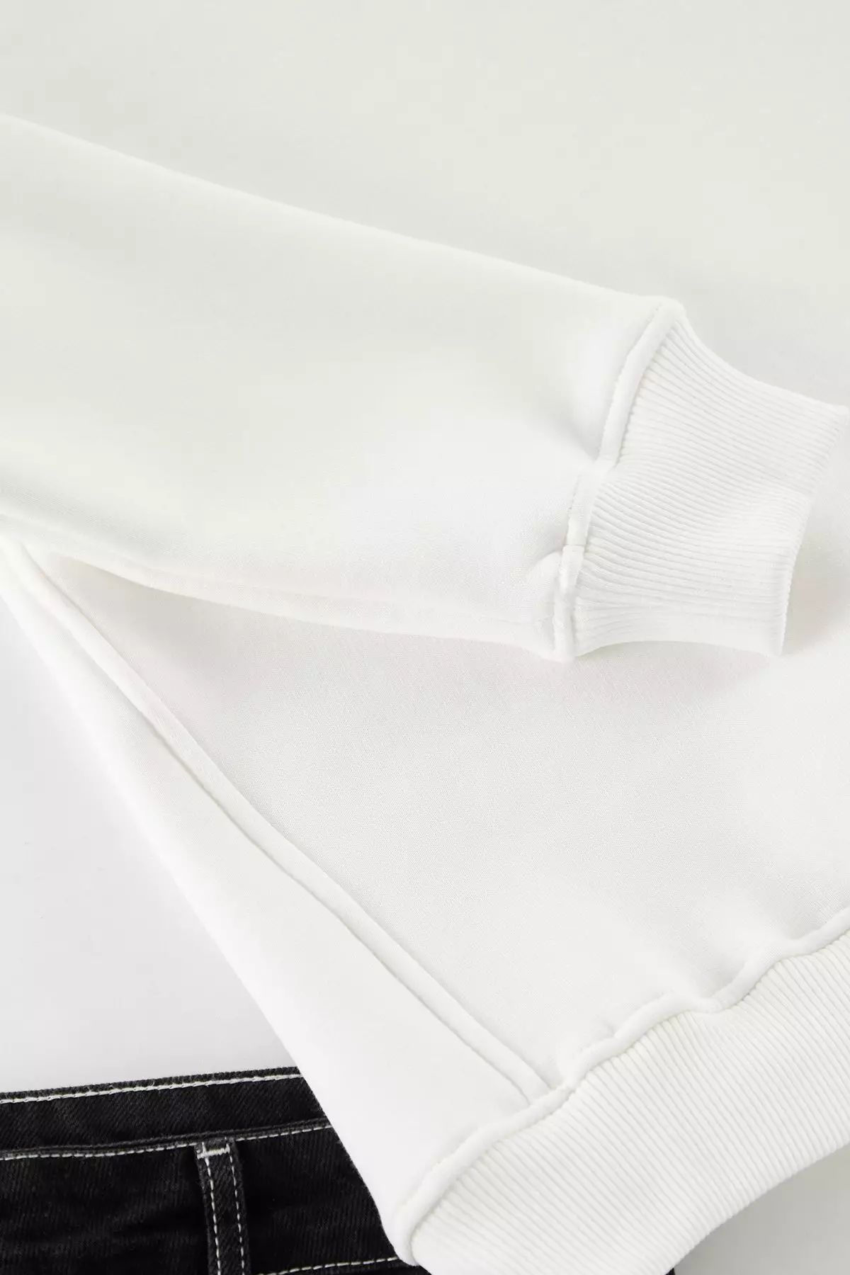 Ecru Regular/Normal Cut Stand Collar Zippered Inside Polar Fleece/Warm Basic Sweatshirt TMNAW24SW00041