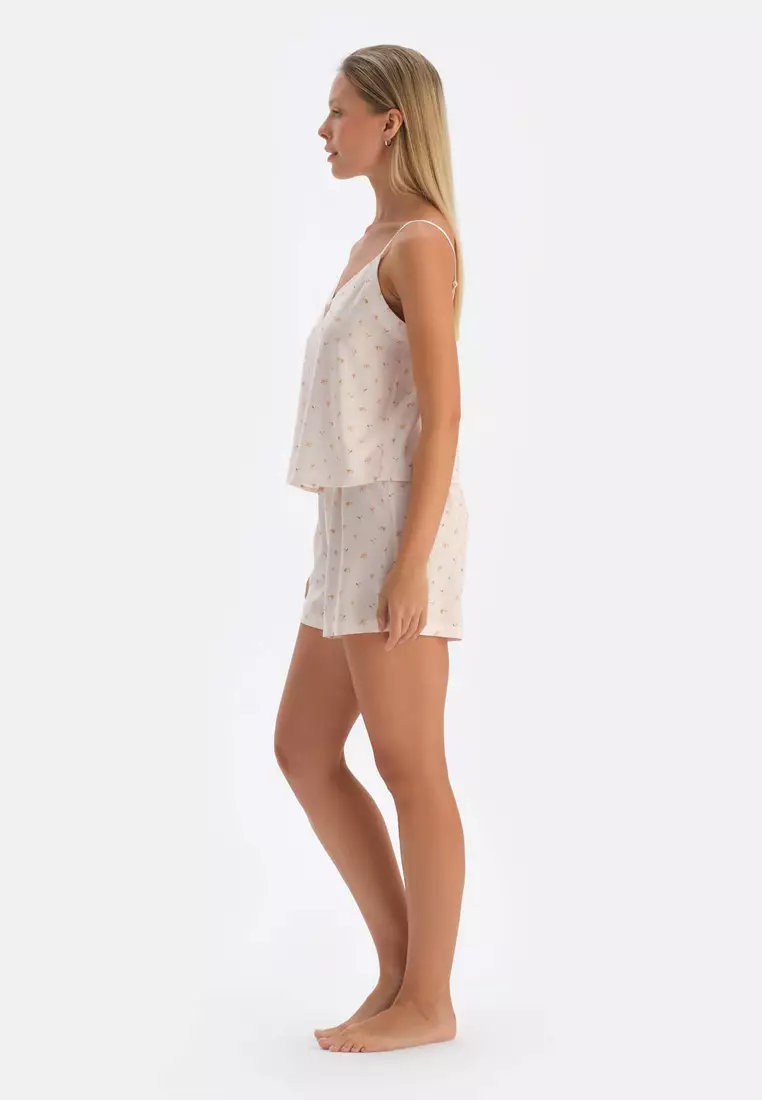 Off White Shorts, Floral Print, Regular, Short Leg, Sleepwear for Women