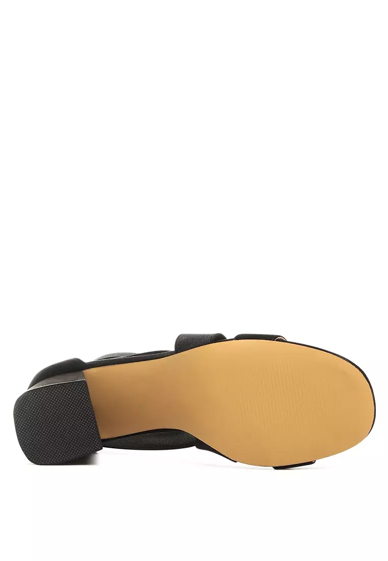 Sandal Tumit Blok Bertali Hitam