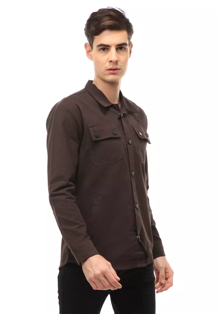 Clover Outerwear Jacket Pria Simple Design Material Canvas Suede ORIGINAL - Dark Brown
