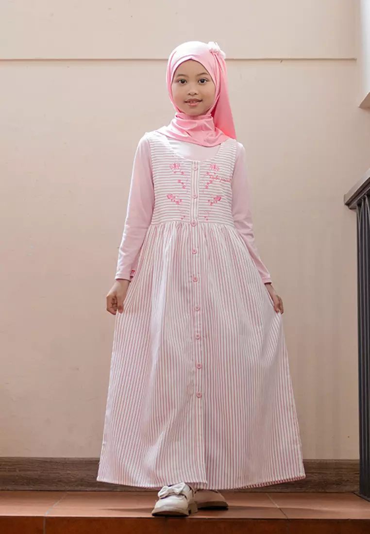 Overall maxi dress/ Overall dress panjang anak/ Rodeo Junior Girl Pink Blush