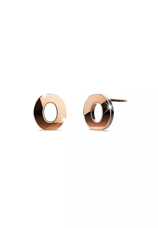 Bold Alphabet Letter Initial Charm Earrings in Rose Gold Tone - O