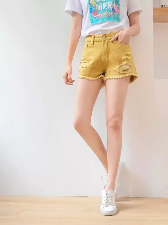 Yellow online distressed shorts