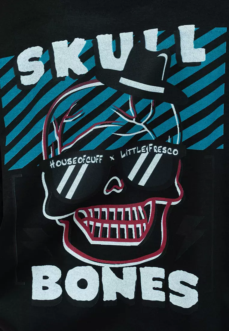 Kaos cotton combed lengan panjang wanita hitam houseofcuff skull bones