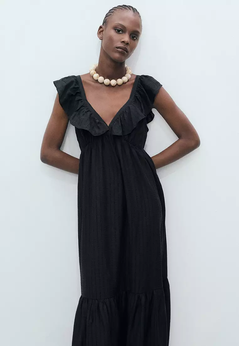 Long Dress With Ruffle Neckline