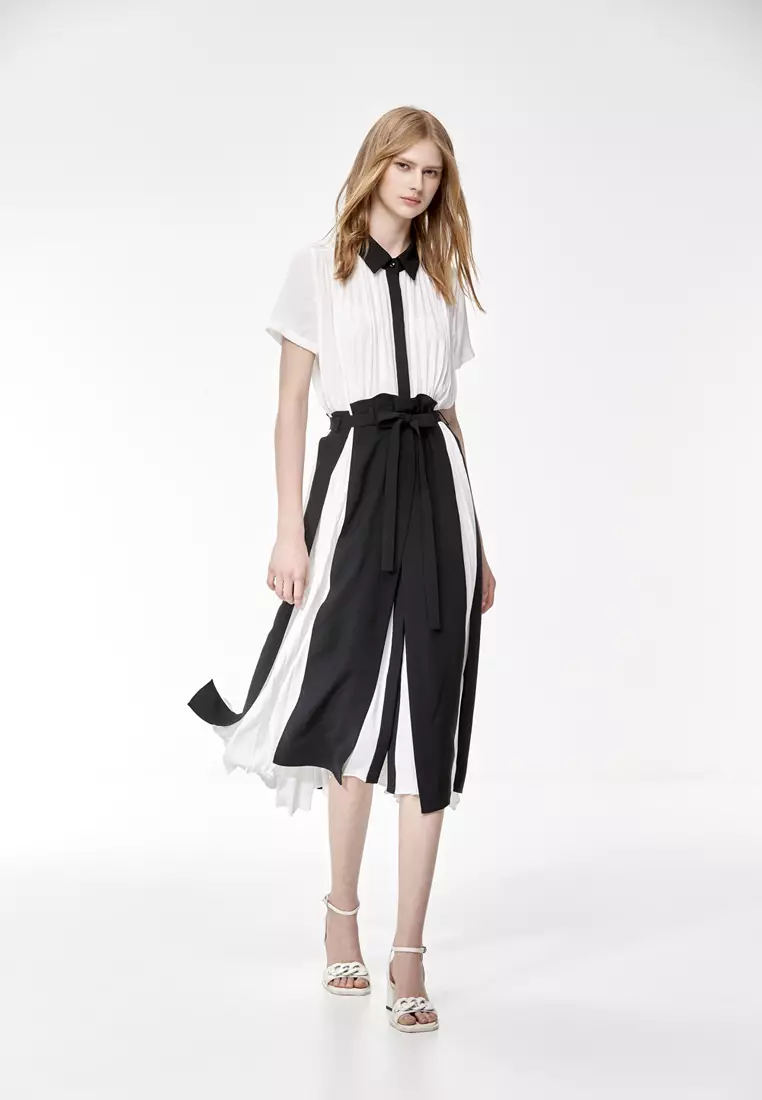 Pleated Colour Block Chiffon Dress