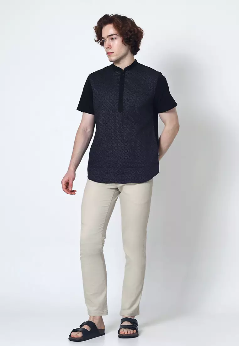 Kemeja Koko Pria Lengan Pendek Cisse Black Baju Muslim Pria