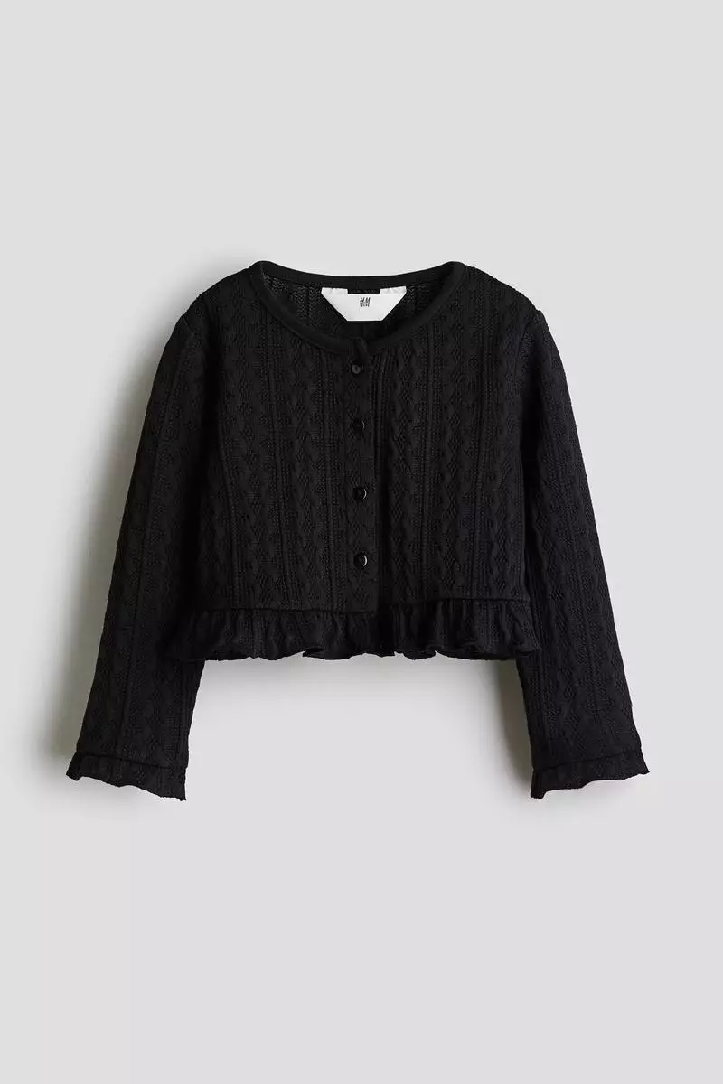 Cable-knit frill-trimmed cardigan
