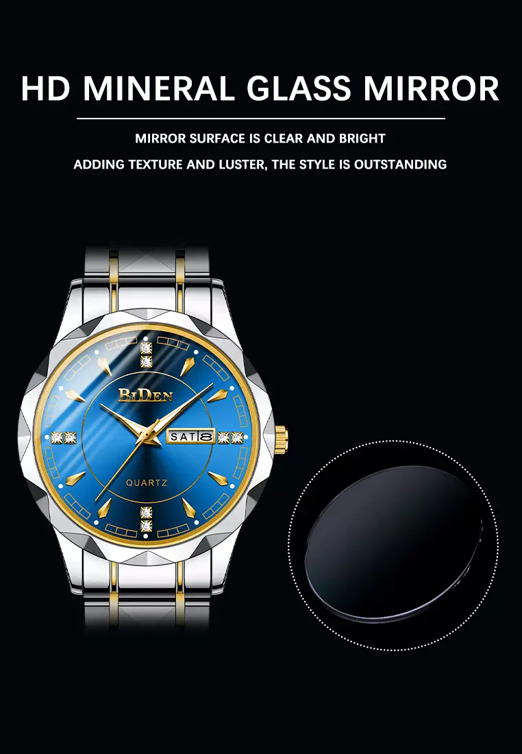 Jam Tangan Pria Anti Air Original Cowok Kalender Bercahaya Analog Luminous Stainless Steel Men Watch Biru