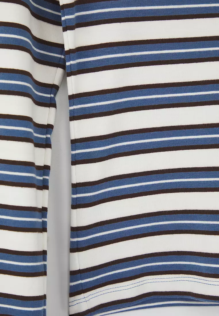 Teen Blue Striped Polo Neck Fitted/Body-Smoothing Knitted Blouse Twoaw26Bz00034