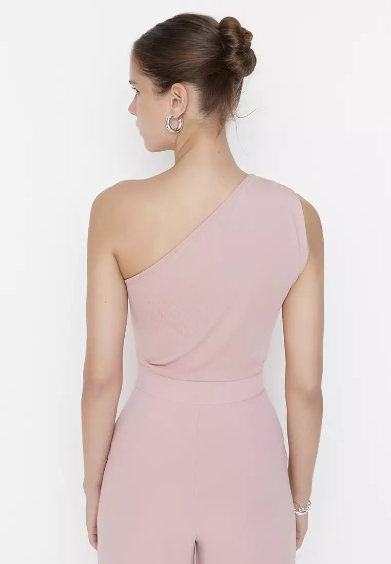 Asymmetric Collar Flexible Knitted Bodysuit