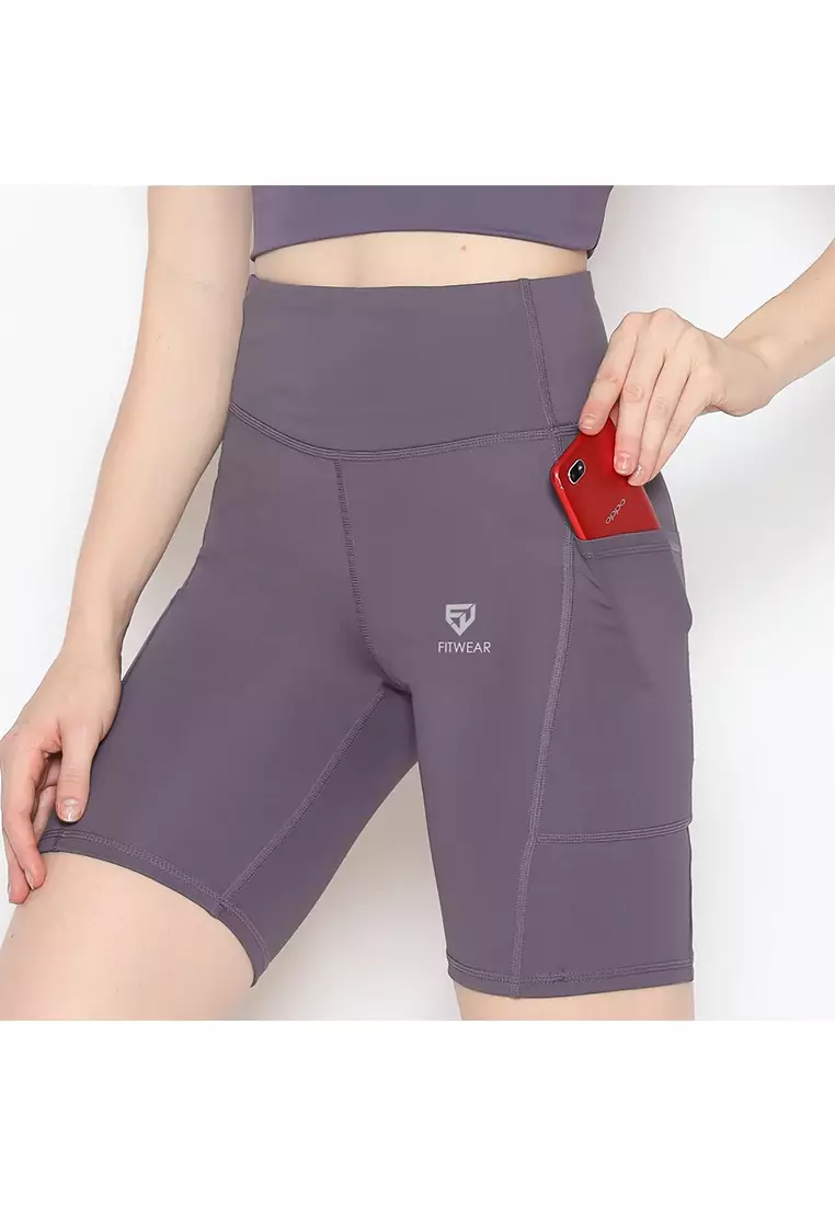 Fitwear - Celana / Legging Pendek Olahraga Wanita KARINA BASIC POCKET MEDIUM WAIST - AMETHYST