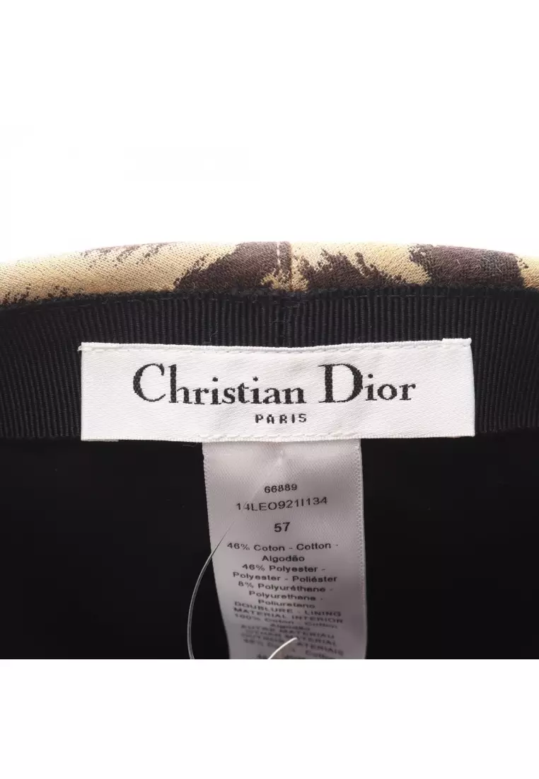Pre-Loved Christian Dior cap Leopard print cotton Yellow brown Dark brown