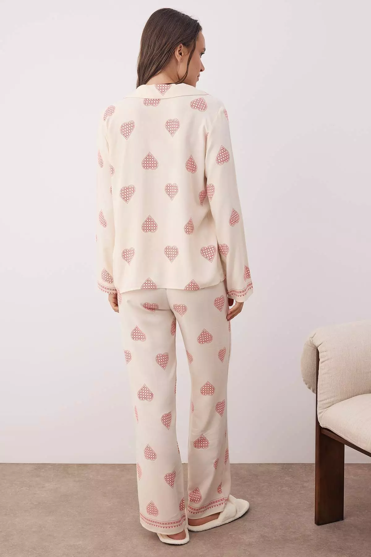 Ecru 100% Cotton Lined Woven Pajama Set Thmaw26Pt00025