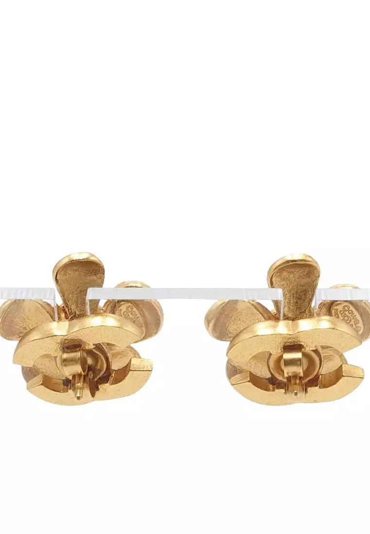 CHANEL Pre-Owned 2023 CC Gold Plated Resin Push Back  Pre-Loved Chanel CC Gold Plated Resin Push Back Earrings main image 2