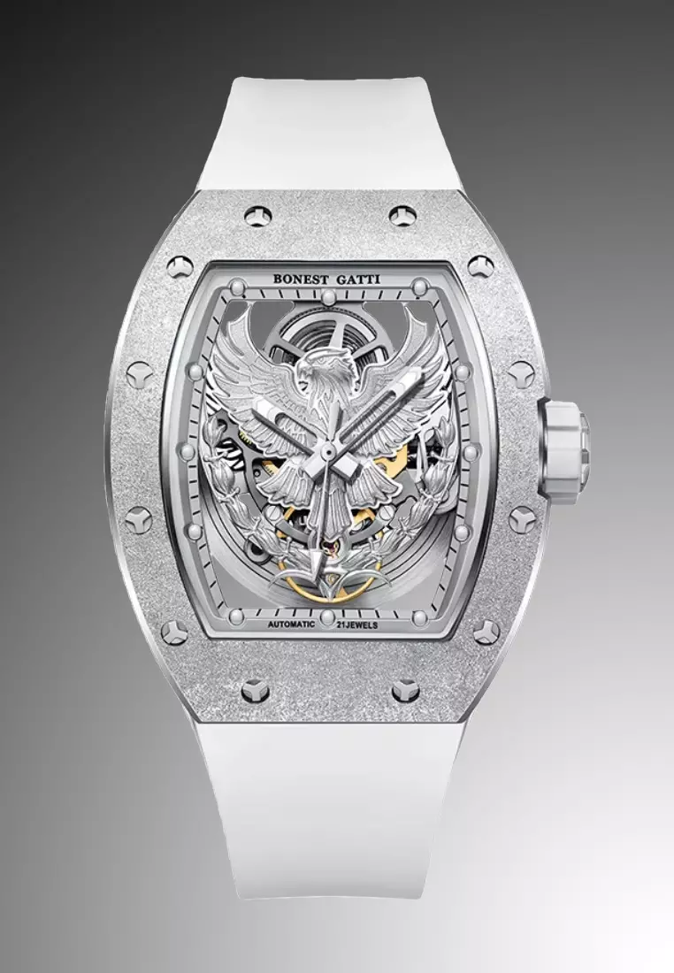 Automatic Unisex Stainless Steel Watch, Rubber Strap