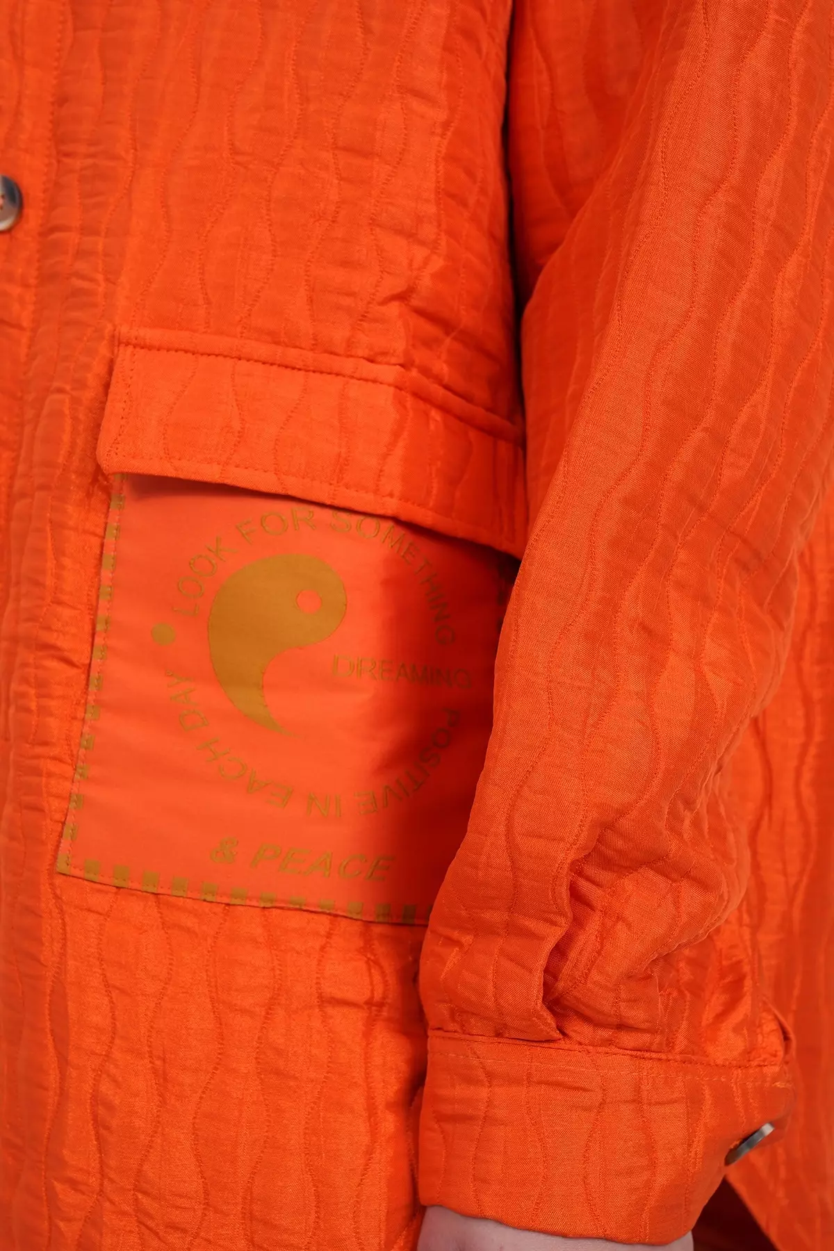 Women'S Orange Pocket Detailed Quilted Shirt Jacket Alc-X14986