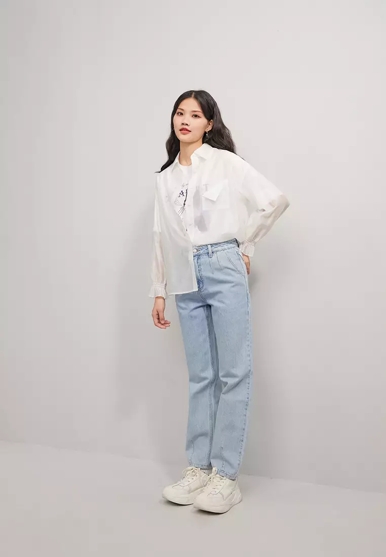 Cropped Button Blouse with Waist Tie