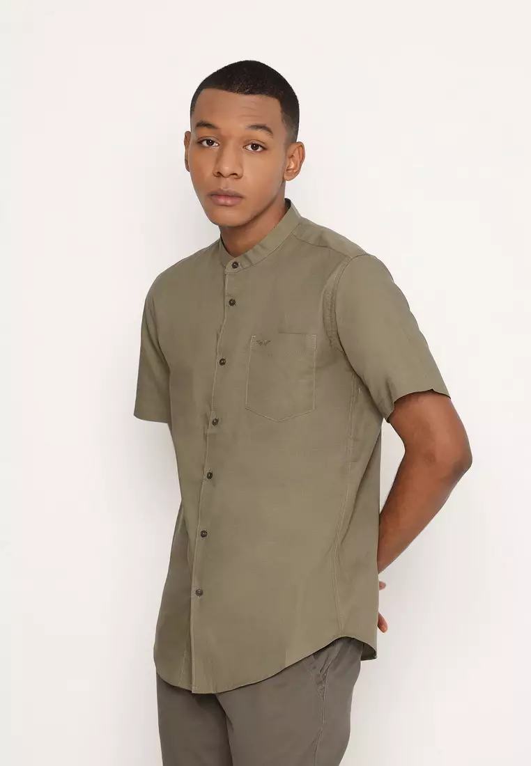 RBJ Kemeja Polos Koko Krah Shanghai Army Regular Fit Pria