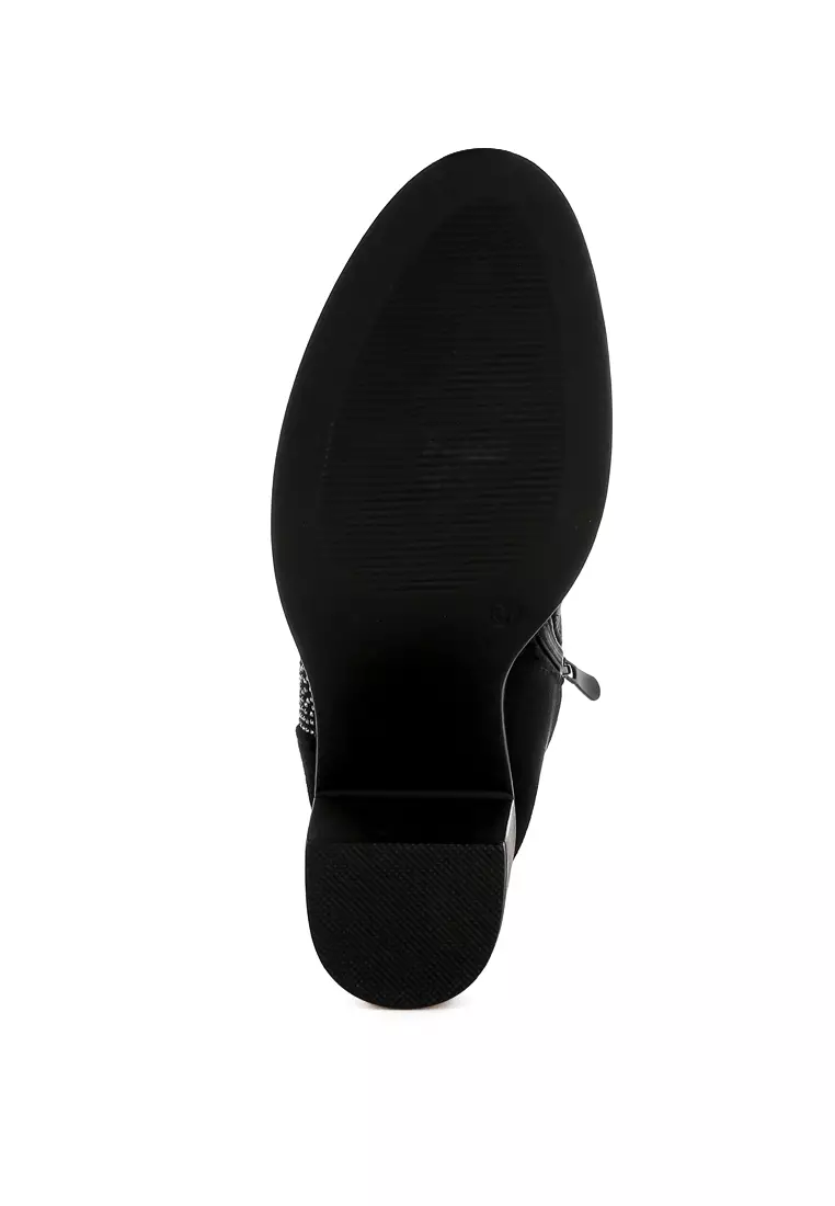 Sepatu Bot Pendek Berhias Berlian Imitasi Warna Hitam