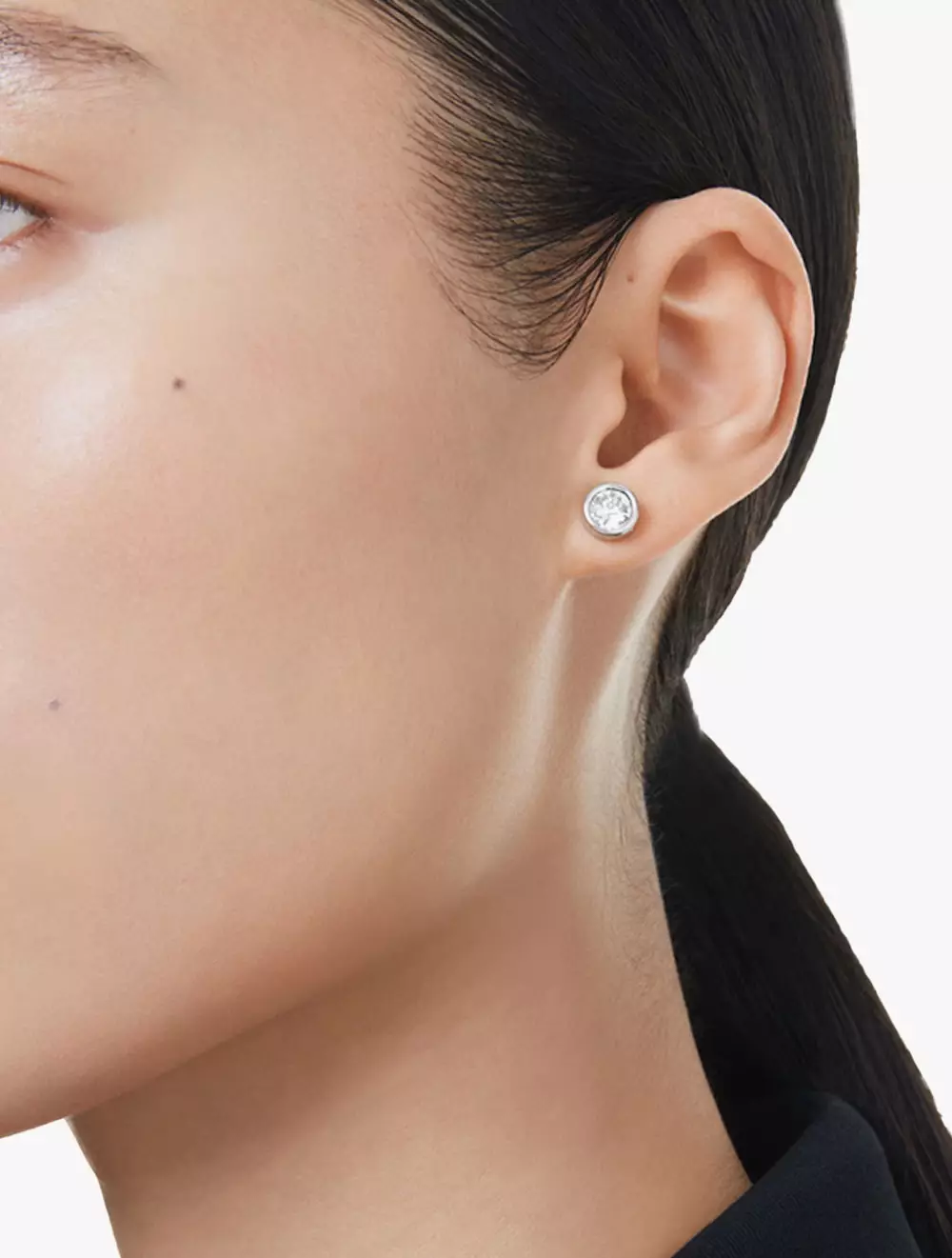 Imber Stud Earrings, Round Cut, White, Rhodium Plated - White