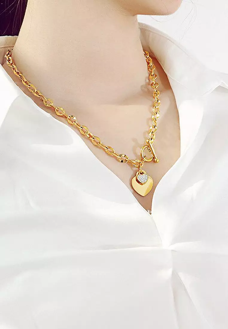 BULLION GOLD Diamond cut Belcher Chain T-lock Toggle Necklace in Gold Layered Steel Jewellery