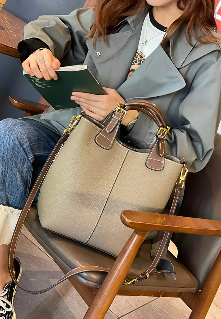 Women's Classic Cowhide Leather 2-Ways Crossbody Bags Hand Bags