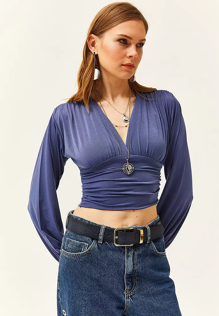 Deep Decollete Banded Waist Crop Top